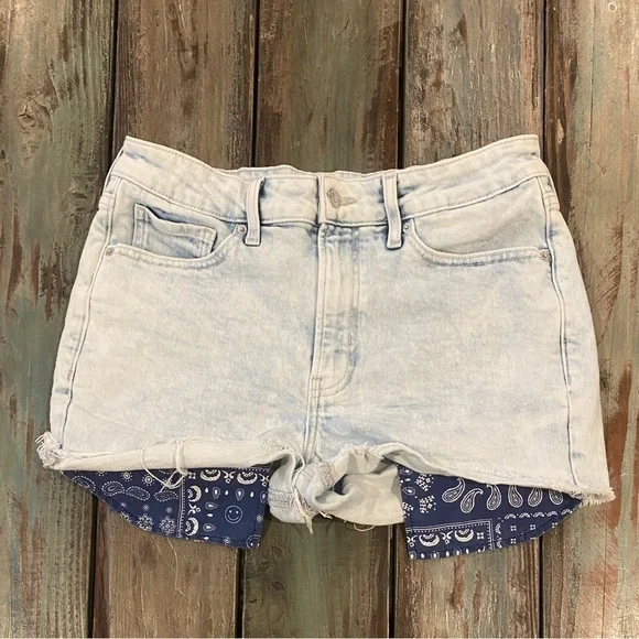 Old Navy Denim Shorts High Rise O.G. Shorts Bandana Exposed Pockets Elsa Sz 12 - Picture 5 of 6